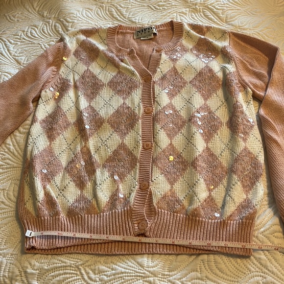 Ladies sparkly sweater sz M pink & white - Picture 5 of 7